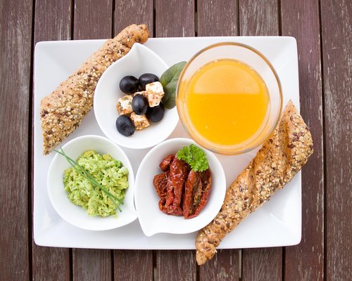 Mediterranean healthy meal on a rustic table in Cyprus